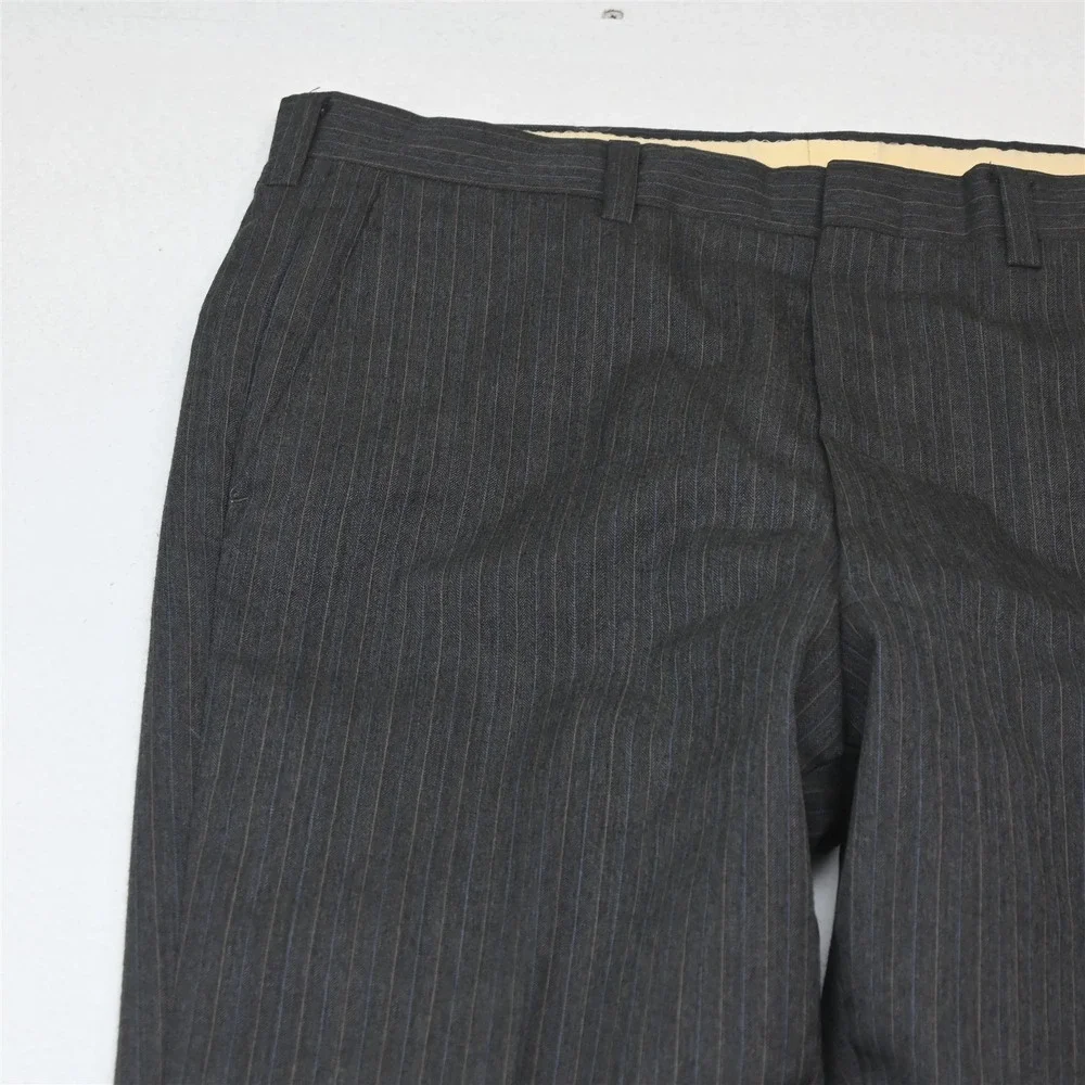 Vtg USA Made 38L 34x34 Taupe Brown Gray Striped Wool Bootcut Mens Suit